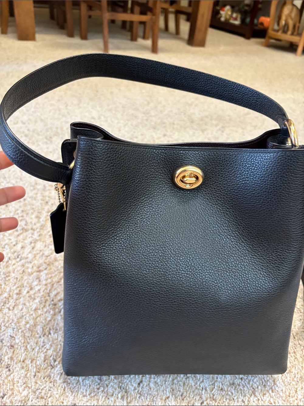 Coach Black Pebbled Leather Ring-Detail Key & Card Holder Tote